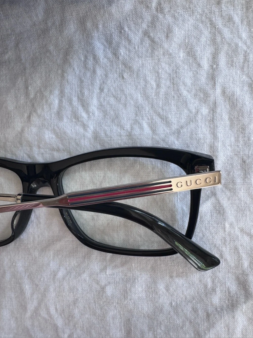 Gucci Eyeglasses Frames GG 003020 0Z 54x16x150 Black w/ Silver Red Green Striped